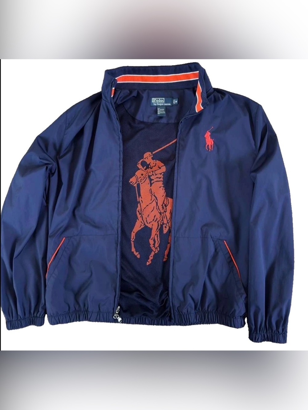 Vintage Y2K Polo Ralph Lauren Big Pony Windbreaker Navy Blue Medium